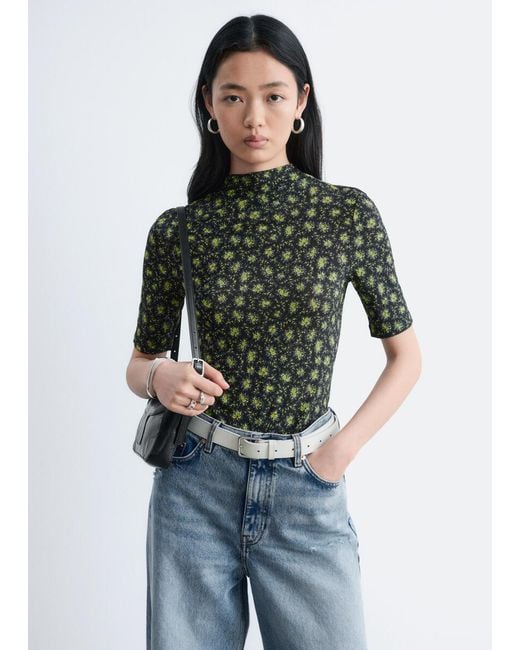 & Other Stories Black Short-Sleeve Mock-Neck Top