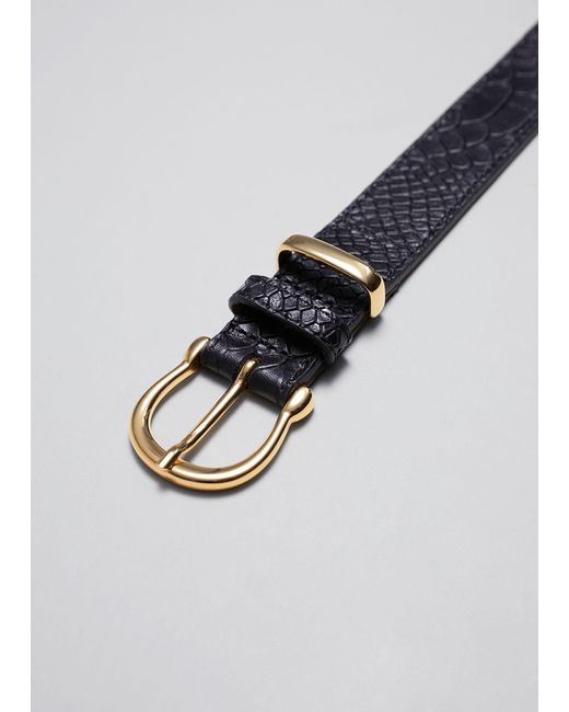& Other Stories Black Croco Leather Belt