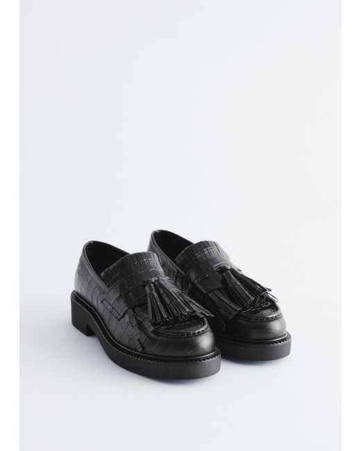 & Other Stories Black Chunky Croco Leather Loafers