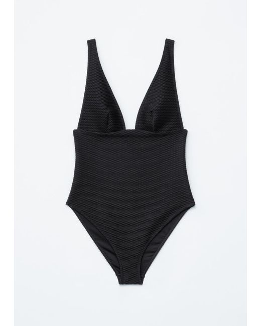 & Other Stories Black Textured Swimsuit
