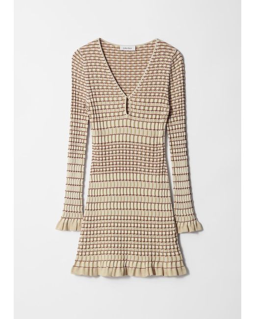& Other Stories Natural Knitted Long-Sleeve Mini Dress