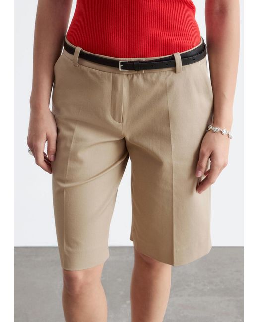 & Other Stories Natural Tailored Knee-Length Shorts