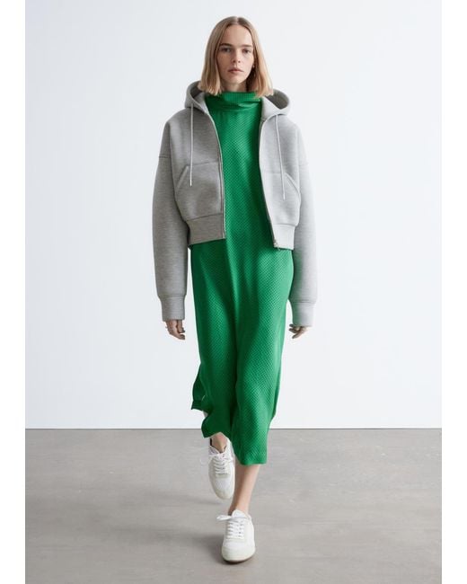 & Other Stories Green Cropped Scuba Zip-Up Hoodie