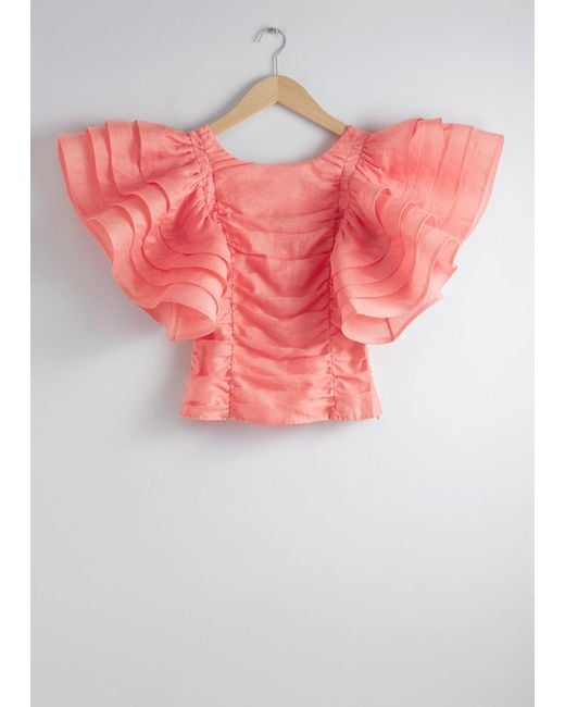 & Other Stories Pink Fitted Ruffle-sleeve Blouse