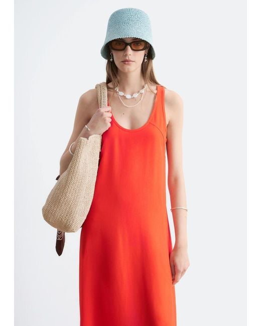 & Other Stories Red Scoop-Neck Midi Dress