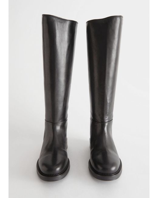 & Other Stories Black Leather Riding Boots