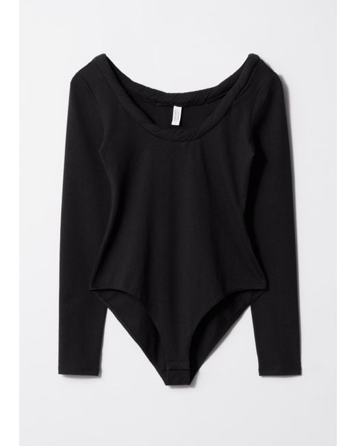 & Other Stories Black Twisted Neckline Bodysuit