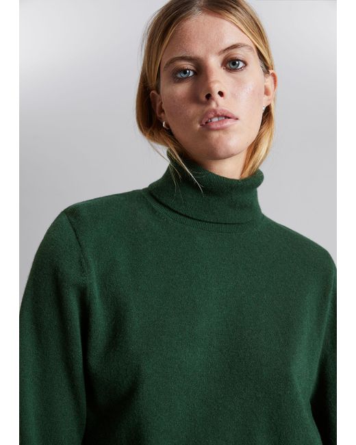& Other Stories Green Merino Turtleneck Knit Sweater