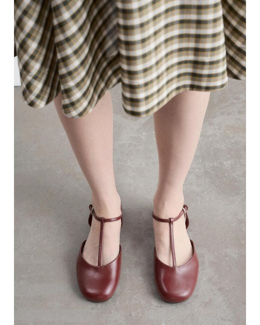 & Other Stories Red Open‑Heel Leather Ballerinas