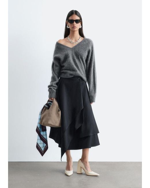 & Other Stories White Double Layer Asymmetric Skirt
