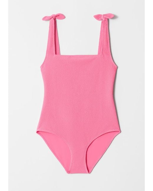 & Other Stories Pink Textured Bow Tie Swimsuit
