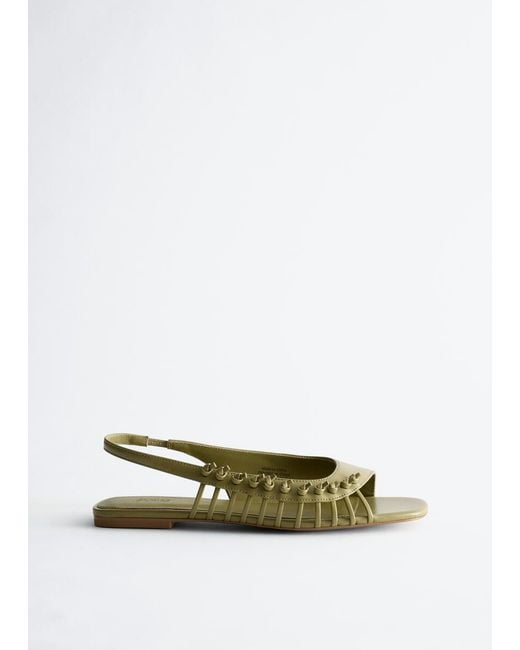 & Other Stories Green Leather Slingback Sandals
