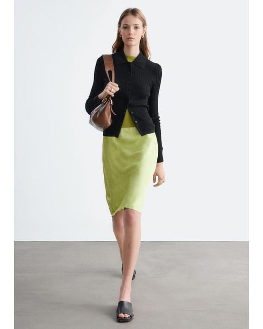 & Other Stories Black Pointelle Rib Polo Shirt