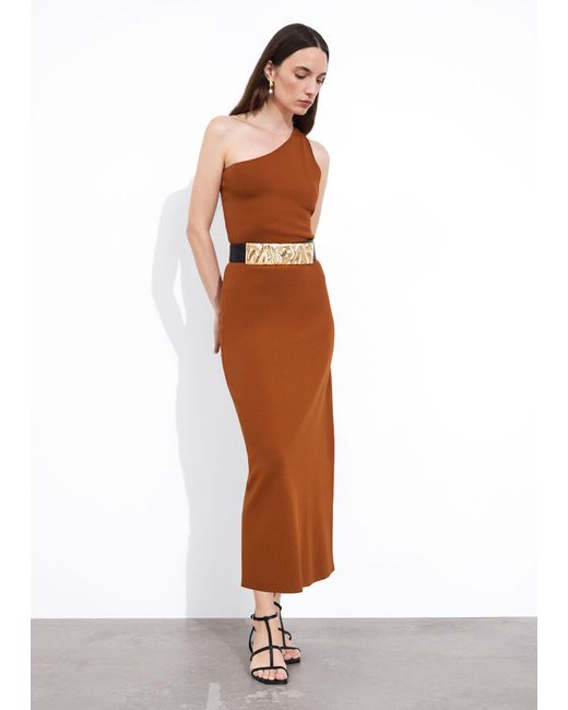 & Other Stories Brown One-shoulder Midi Dress