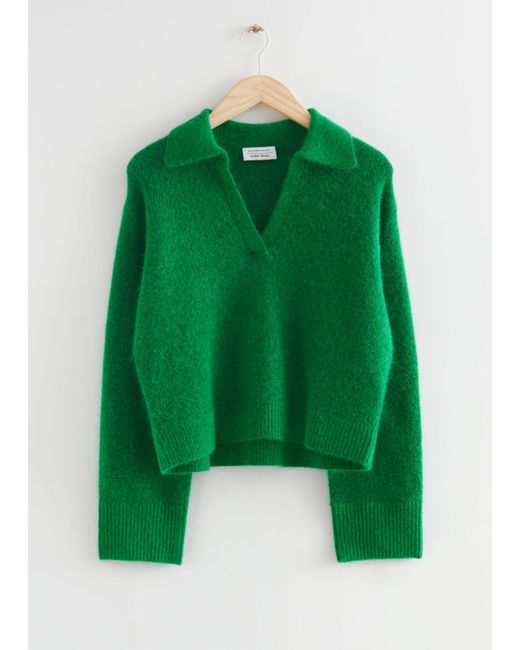 & Other Stories Green Collared Boxy Knit Sweater