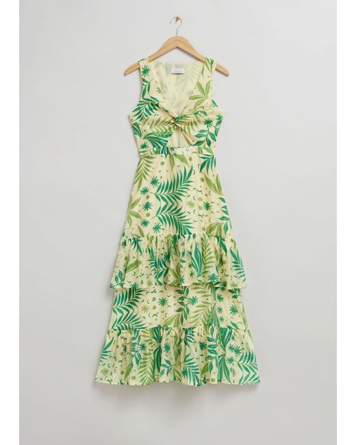 & Other Stories Green Tiered Twist-front Midi Dress
