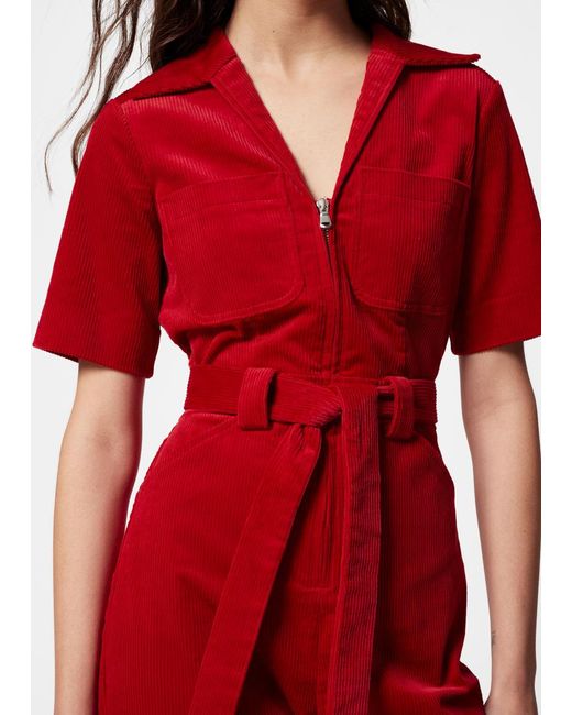 & Other Stories Red Belted Corduroy Jumpsuit