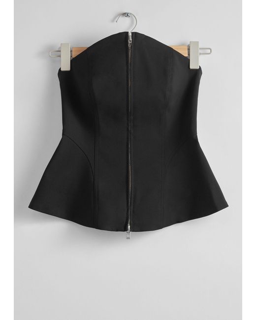 & Other Stories Black Flared Bustier Top