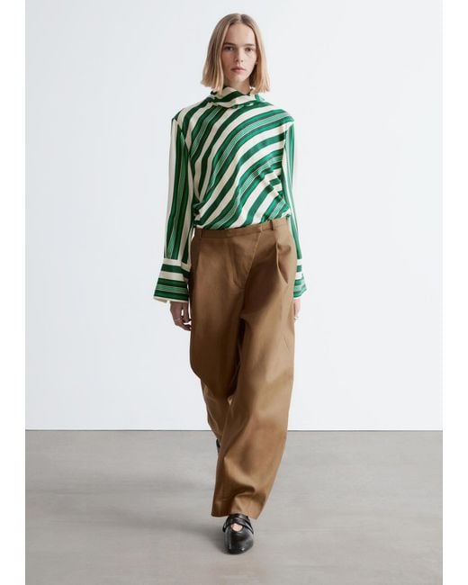 & Other Stories Green Barrel-Leg Trousers