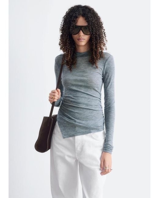 & Other Stories Blue Mock-Neck Wool Jersey Top