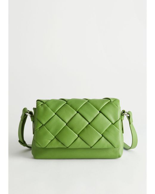 & Other Stories Green Braided Leather Crossbody Bag