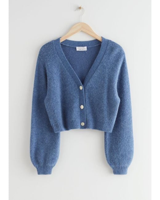 & Other Stories Blue Cropped Boxy Knit Cardigan