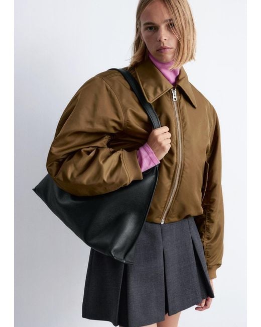 & Other Stories Black Leather Tote Bag