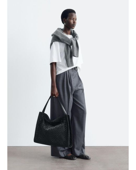 & Other Stories Gray High-Waist Tailored Trousers