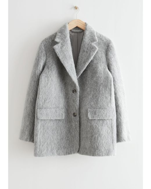 & Other Stories Gray Oversized Fuzzy Wool Blazer