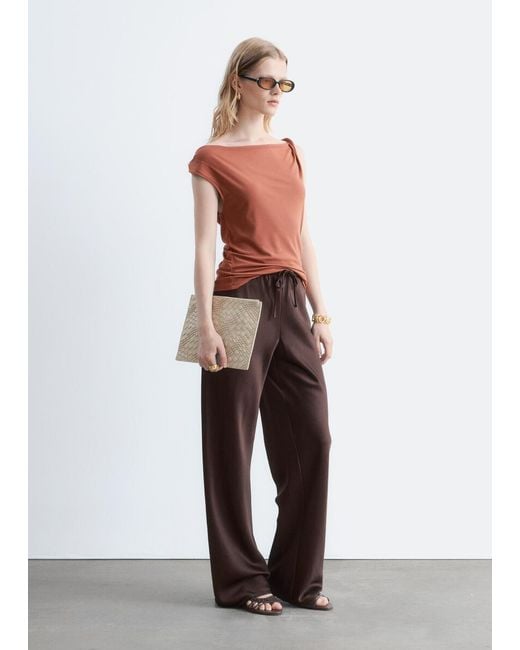 & Other Stories Red Twist-Shoulder Jersey Top