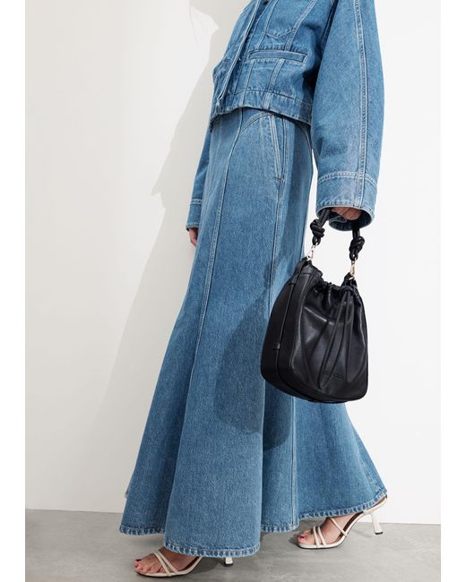 & Other Stories Blue Pleated Denim Maxi Skirt