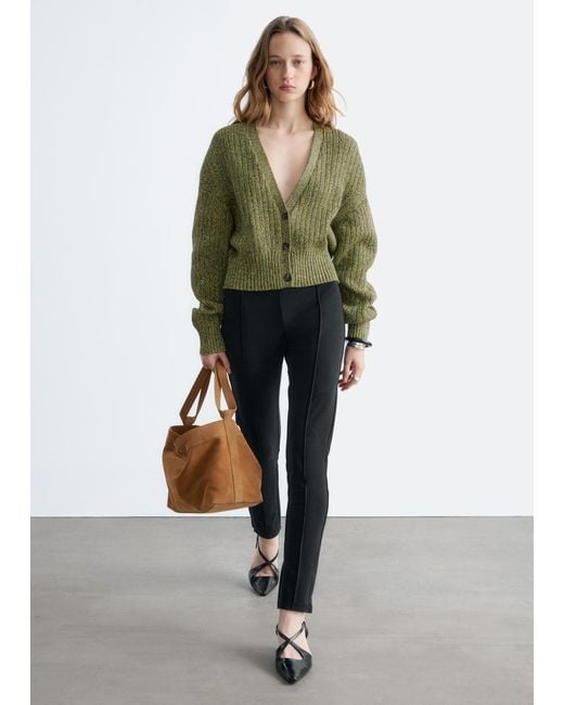 & Other Stories Green Rib-Knit Cotton Cardigan