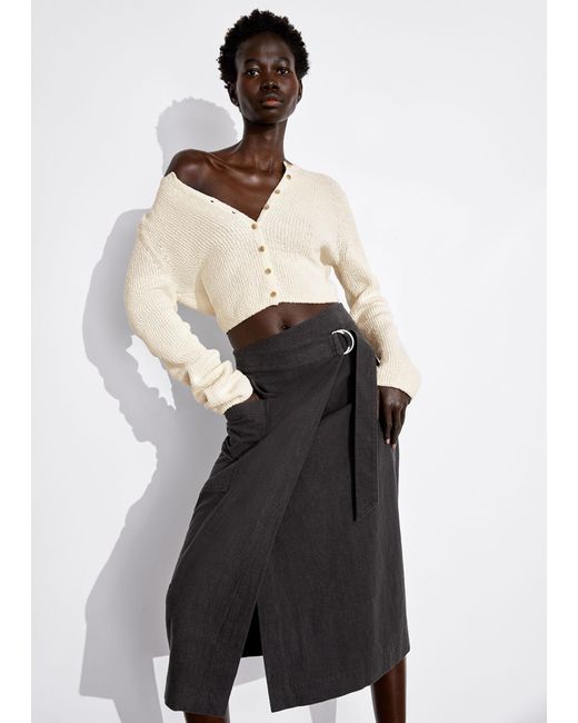 & Other Stories Black Asymmetric Wrap Midi Skirt