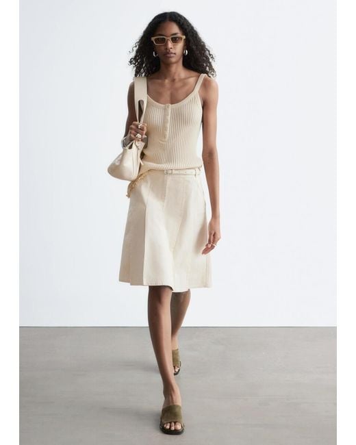 & Other Stories White Pleated Cotton Midi Skirt