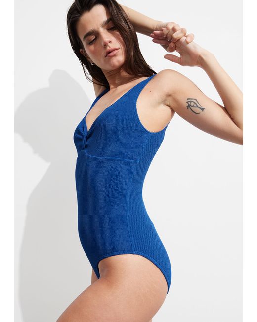 & Other Stories Blue Textured Swimsuit
