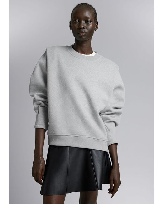 & Other Stories Gray Fitted Pleated-shoulder Sweatshirt