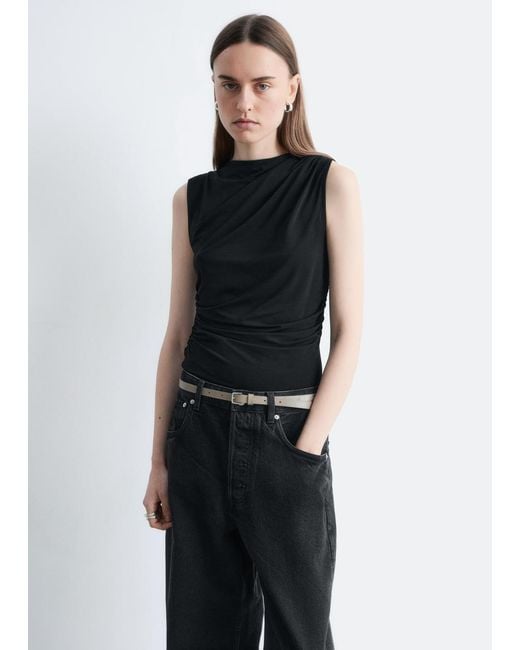 & Other Stories Black Draped Jersey Top
