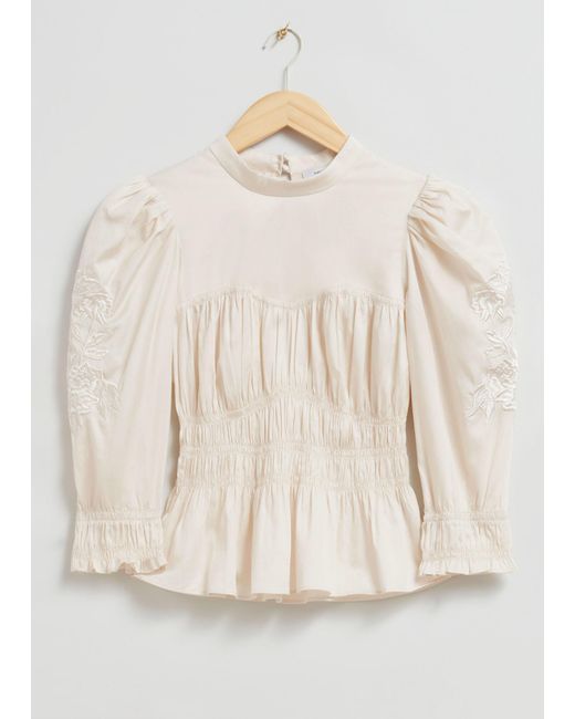 & Other Stories Natural Puff Sleeve Peplum Blouse