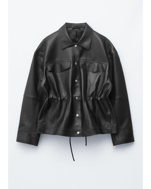 & Other Stories Black Drawstring-Waist Leather Jacket
