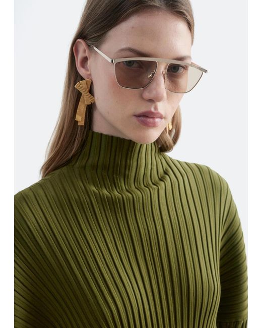 & Other Stories Green Ribbed Mock-Neck Jumper