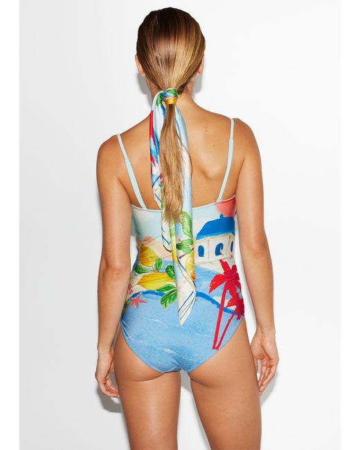 & Other Stories Blue Printed Bandeau Swimsuit