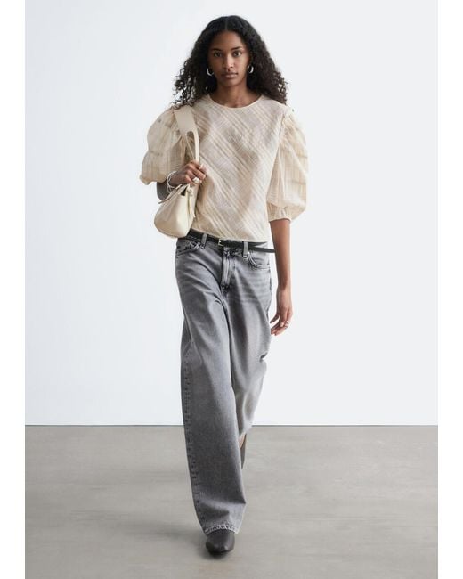 & Other Stories Natural Balloon-Sleeve Jacquard Blouse