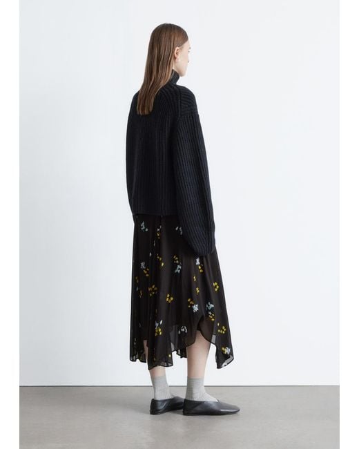 & Other Stories Black Asymmetric Midi Skirt