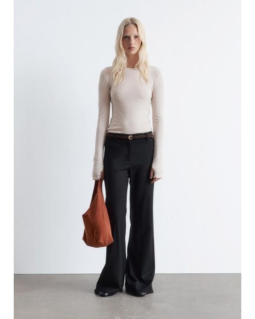 & Other Stories Black Flared Wool Trousers