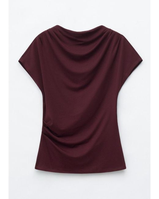 & Other Stories Red Draped Cowl-Neck Top