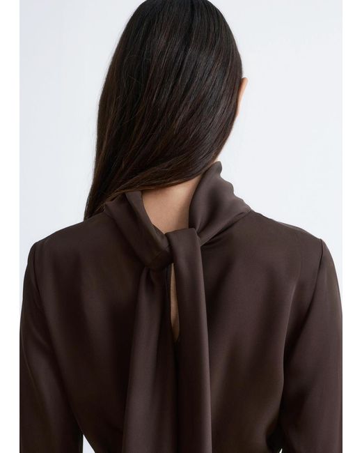 & Other Stories Brown Scarf-Neck Midi Dress
