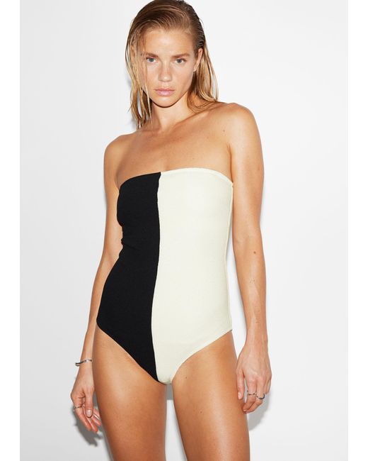 & Other Stories Black Two-tone Bandeau Swimsuit