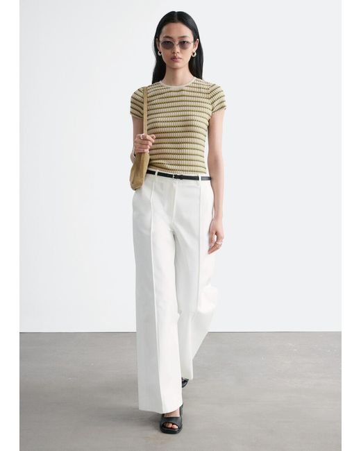 & Other Stories White Striped Rib-Knit T-Shirt