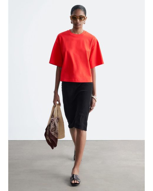 & Other Stories Red Boxy Cotton T-Shirt
