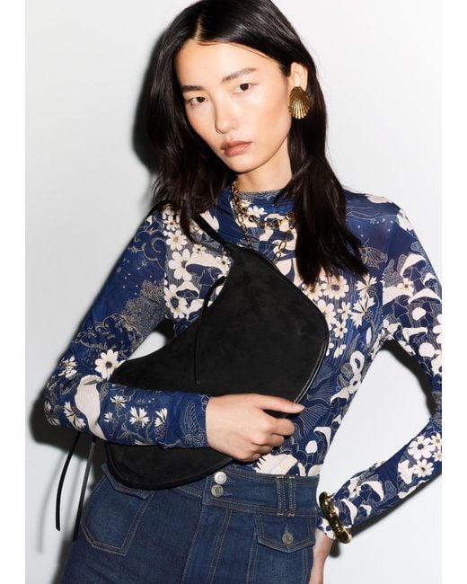 & Other Stories Blue Fringed Suede Shoulder Bag